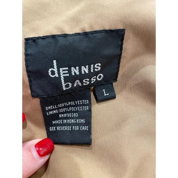 Dennis Basso Tan Mid Length Trench Coat Animal Print Trim Sz L - Picture 5 of 10